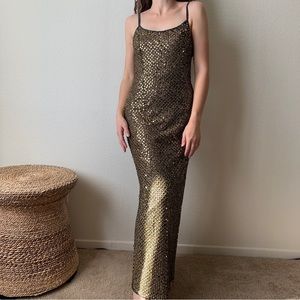 Papell Boutique Gold Sequin Maxi Dress